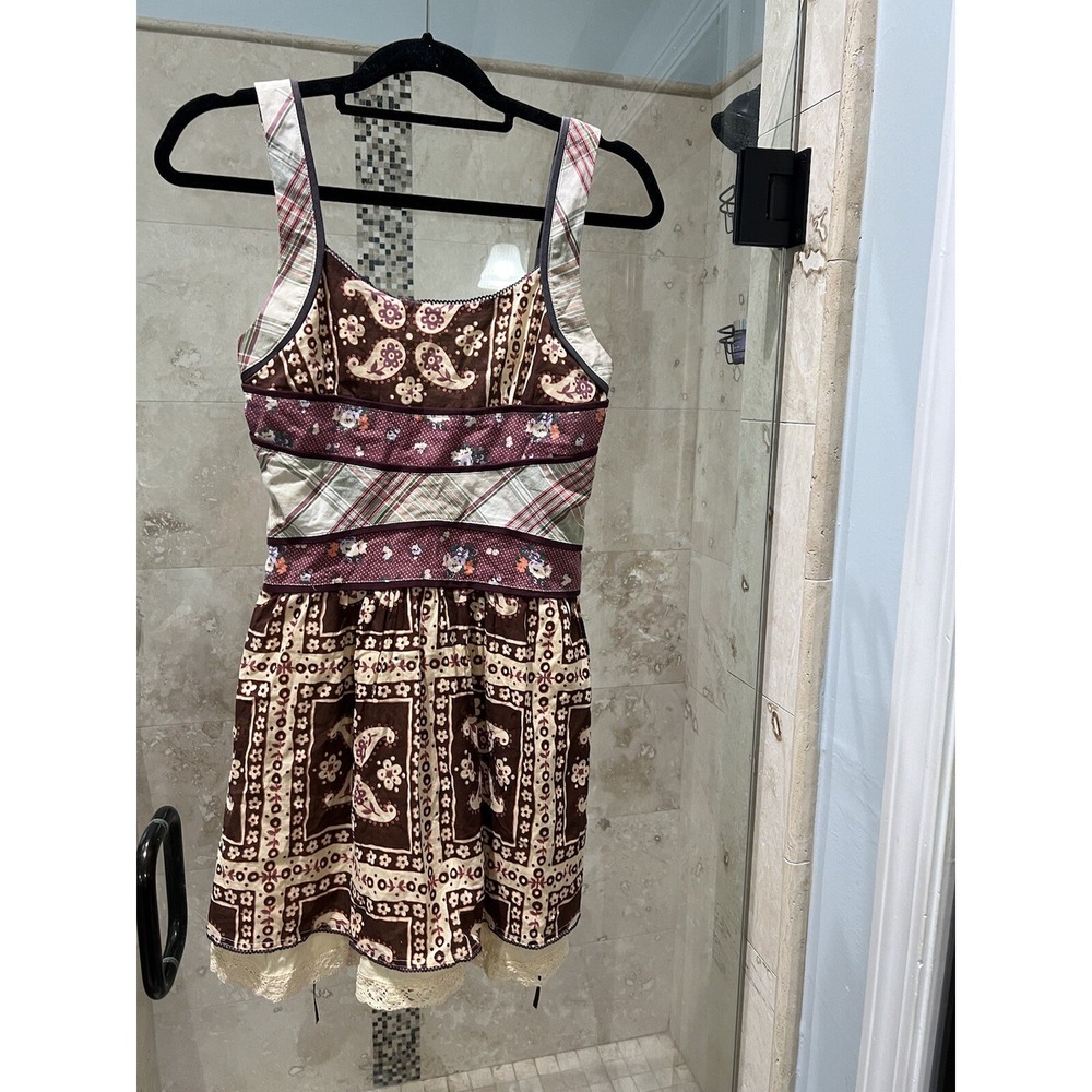 Free People Womens 2 Brown Floral Patchwork Prairie Layer Mini Dress Sleeveless